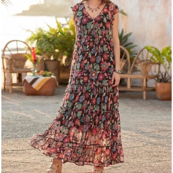 Sundance Dresses & Skirts - Sundance Traverse Time Maxi Dress Sheer Floral Over Slip Black Multicolor Medium